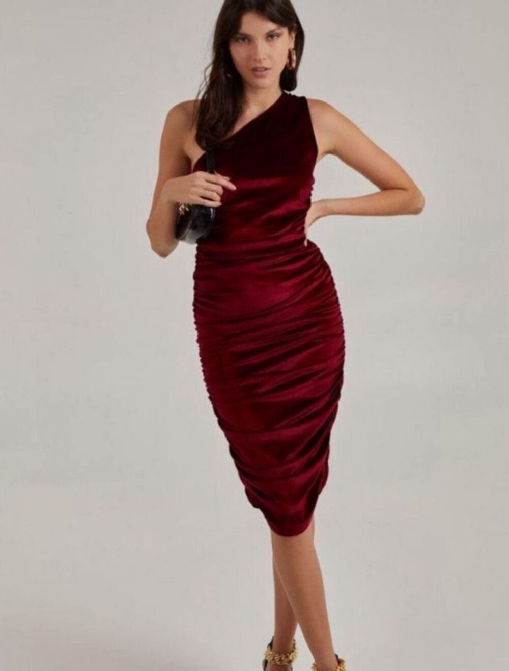 House Of Harlow 1960 One Shoulder Crimson Velvet Sheath Dress XS NWT